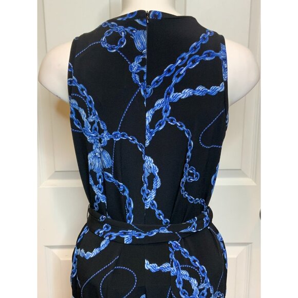 Joseph Ribkoff Black & Blue Chain Rope Print Sleeveless Wide Leg Jumpsuit Size 6 - Picture 8 of 10